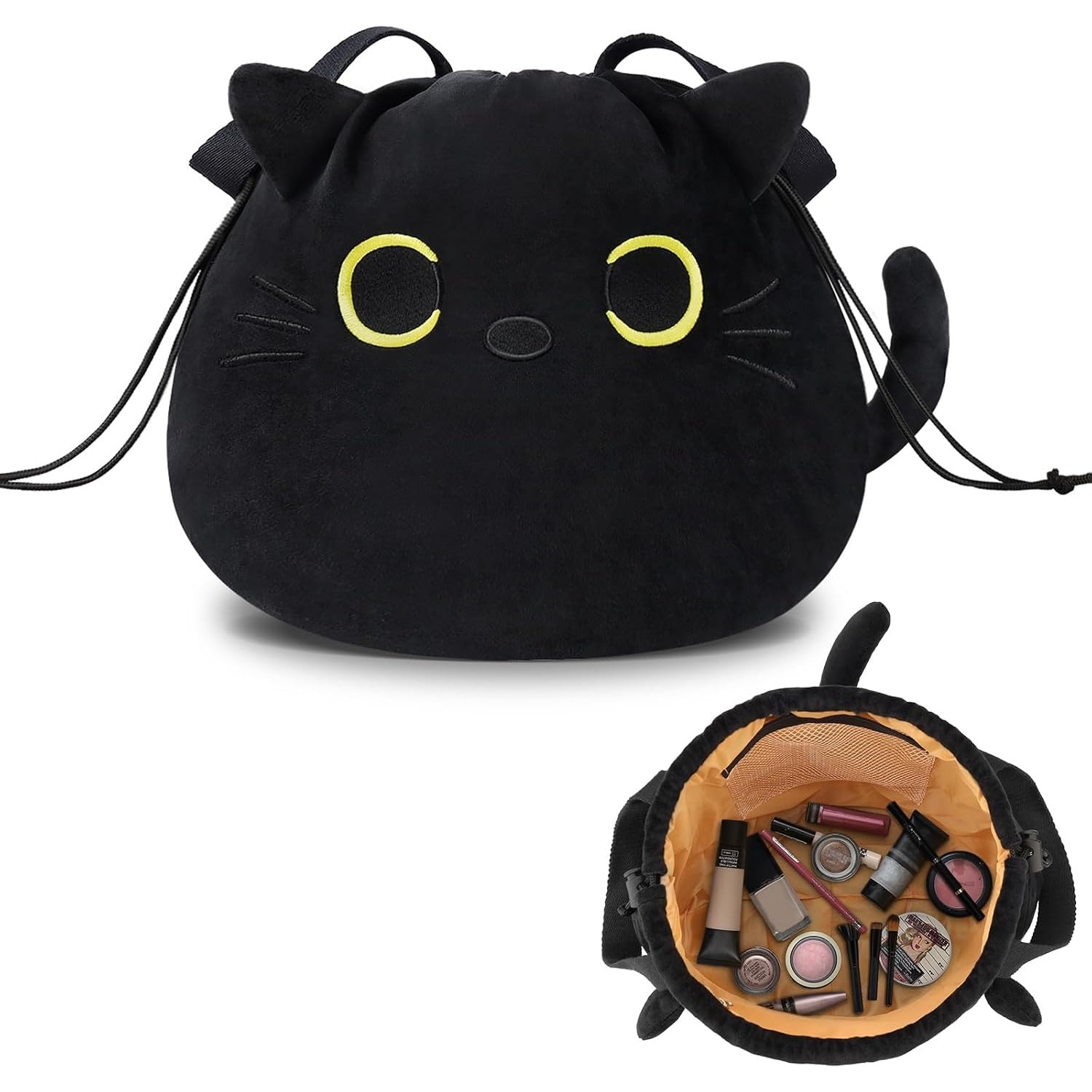 Drawstring Makeup Bag with Fun Cat Pattern
